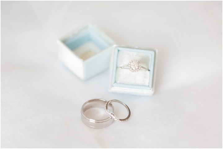 wedding rings in light blue boxes