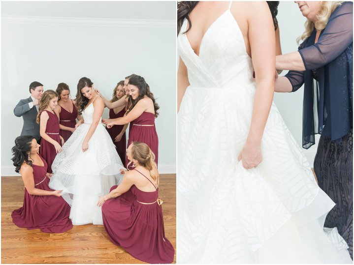 bridesmaids and bride getting ready on wedding day in Charlotte NC