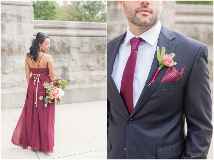 bridesmaid and groomsmen at Dilworth United Methodist Church on wedding day in Charlotte NC