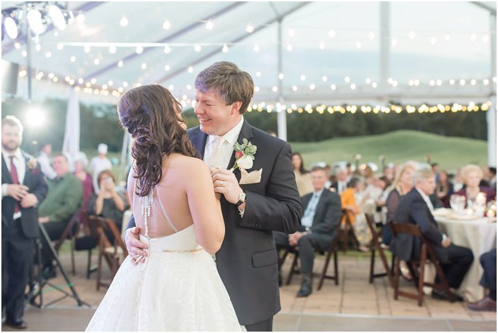 bride and groom first dance at wedding reception in Charlotte NC at Carmel Country Club