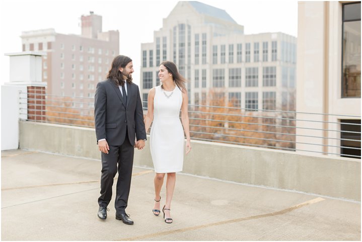 walking during Downtown Greenville engagement session