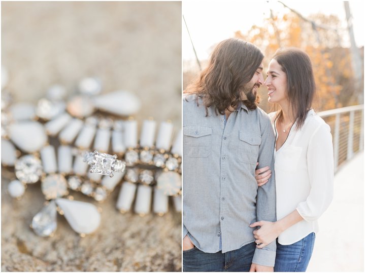 ring and couple at Downtown Greenville engagement session