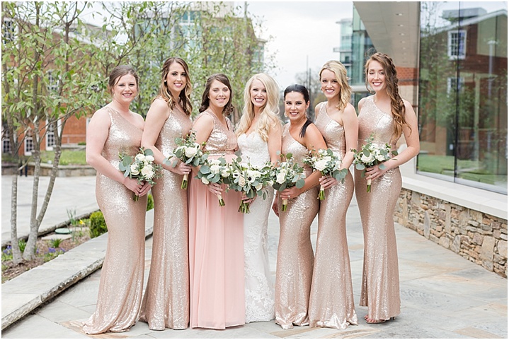 gold blush bridesmaids southern formal wedding