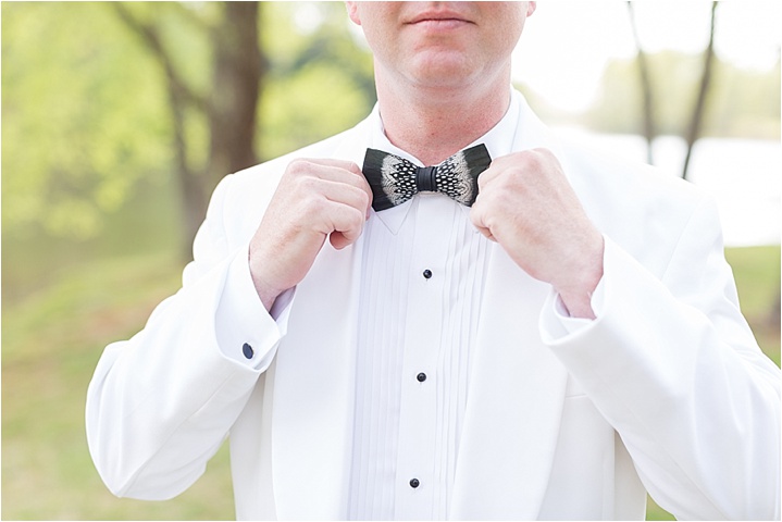 white classic tuxedo groom details