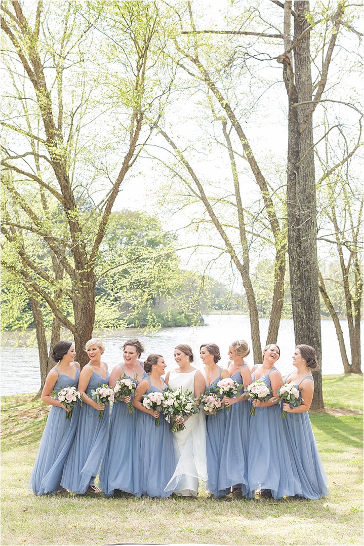 cornflower blue bridesmaid dresses with bride Carolina Country Club wedding