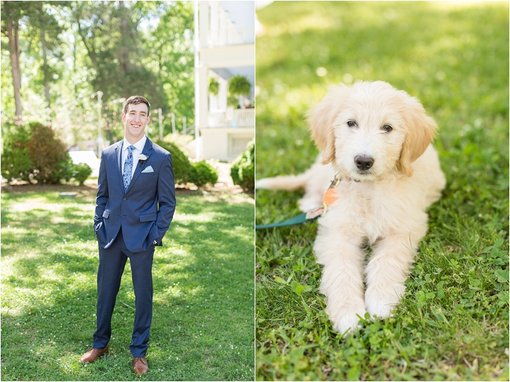 groom with puppy on wedding day lowcountry wedding SC