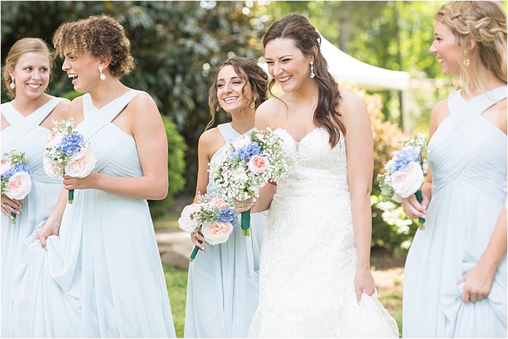 dusty blue bridesmaids joyful wedding party