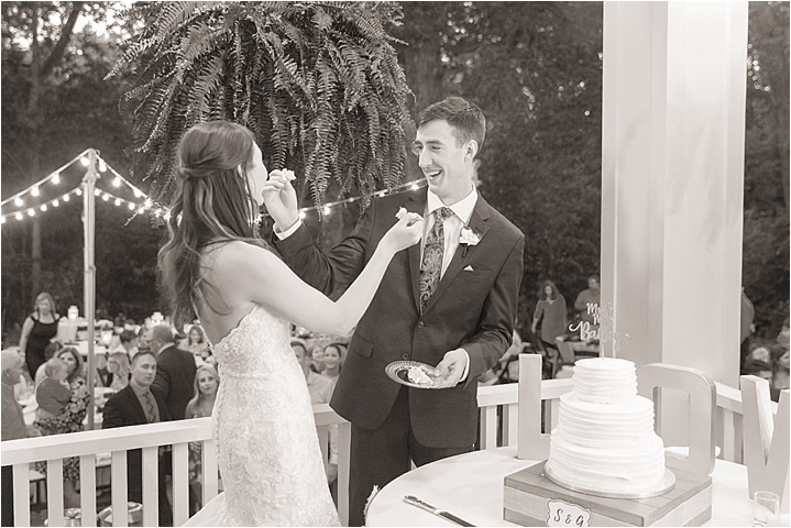 bride groom cake cutting clemson wedding