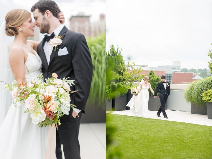 outdoor light and airy rooftop bride and groom wedding photography