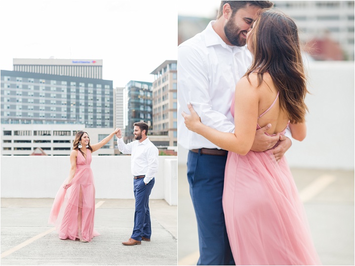 Rooftop downtown Greenville, SC engagement session ryan and alyssa photography