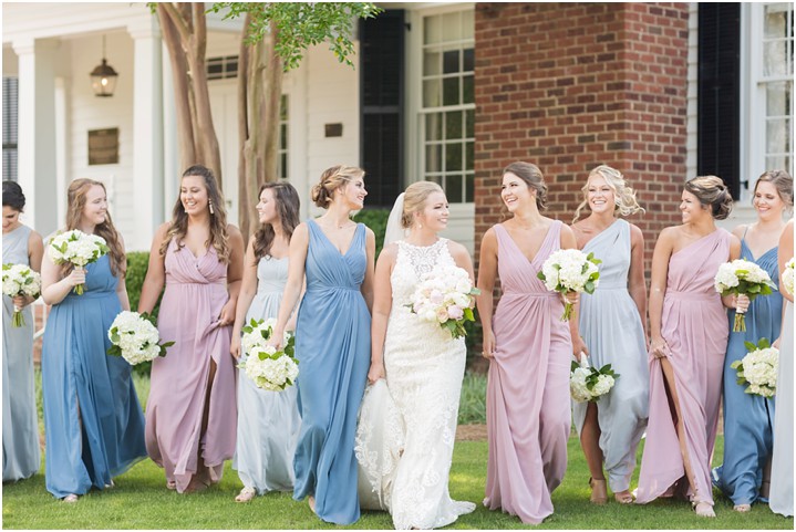 furman university bridal party portraits blush dusty blue