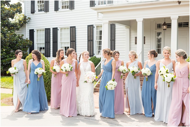 bride with bridesmaids mix and match dresses summer Greenville