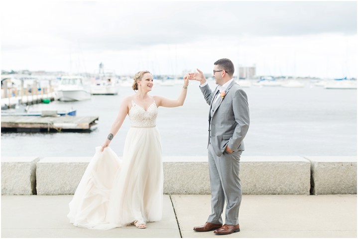 destination coastal wedding Boston harbor bride and groom