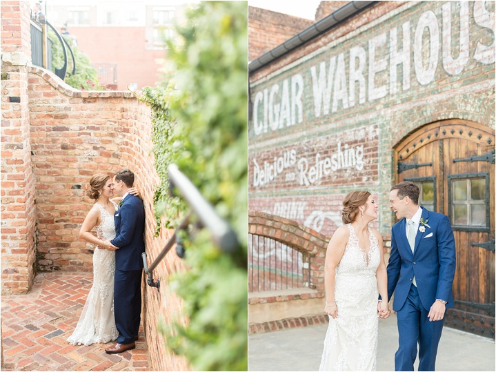 downtown greenville old cigar warehouse bride groom portraits