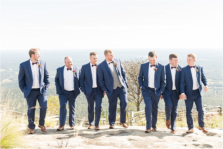fall mountaintop southern wedding navy cranberry suits
