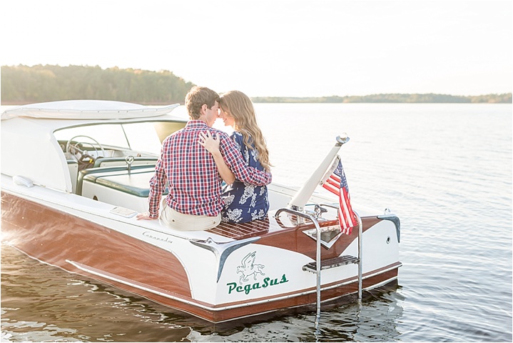 south carolina lake engagement on a boat