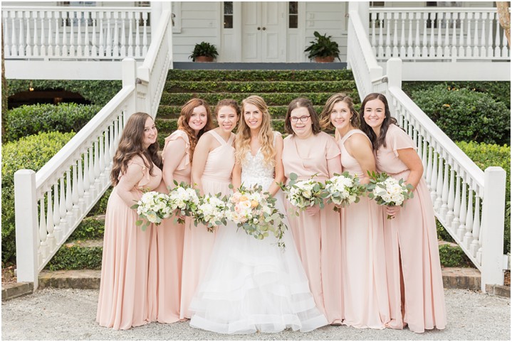 bride and bridesmaids blush wedding Charleston