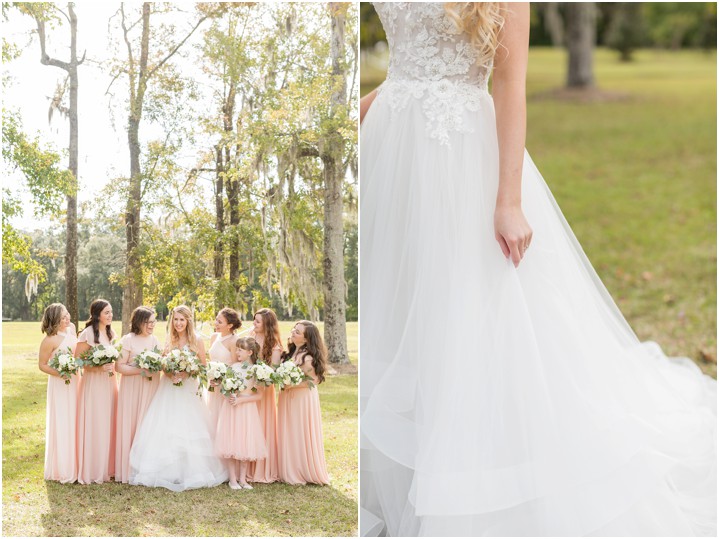 bride and bridesmaids blush Charleston wedding