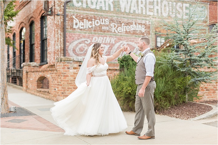 Old Cigar Warehouse Greenville SC bride and groom portraits