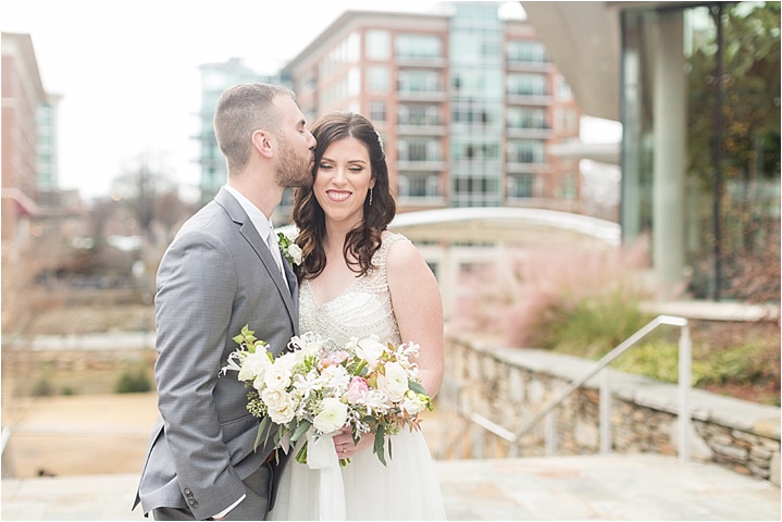 bride and groom downtown Greenville wedding