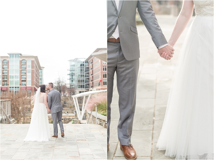 wedding day downtown Greenville SC newlyweds