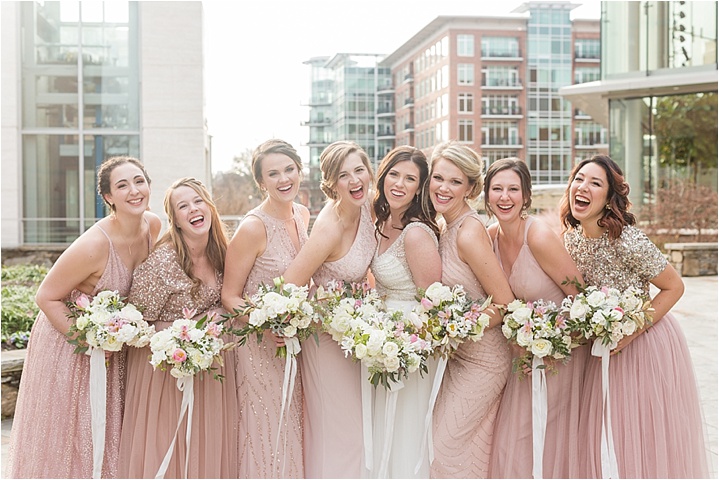 bride and bridesmaids in blush wedding day Greenville