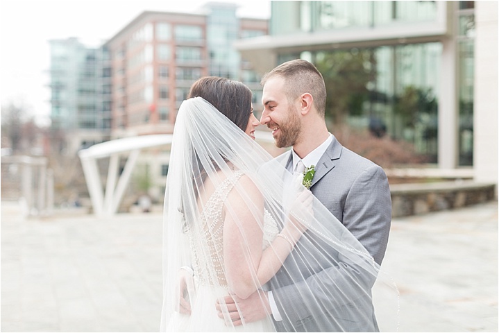 bride and groom downtown Greenville SC peace center wedding