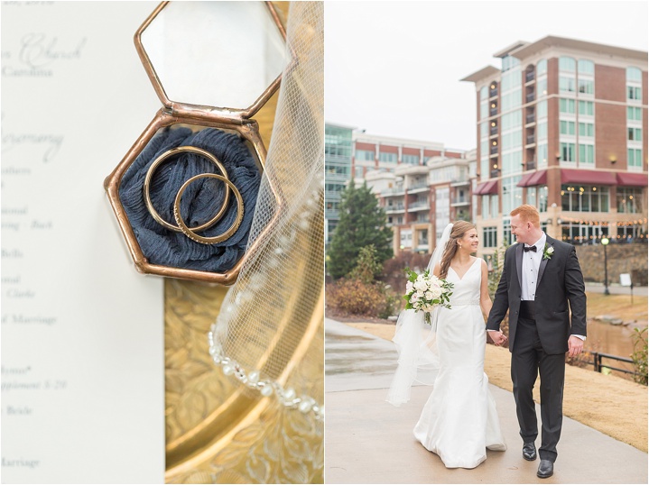 bride and groom wedding bands downtown Greenville