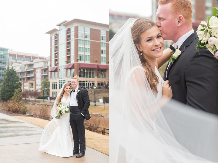 downtown Greenville SC winter wedding bride and groom