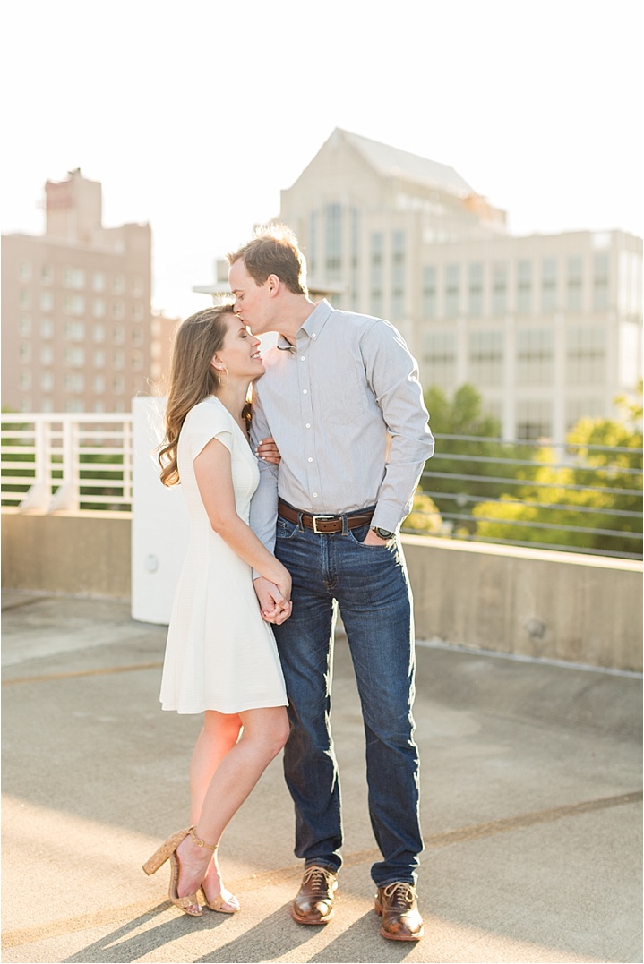 light airy rooftop engagement session Greenville, SC
