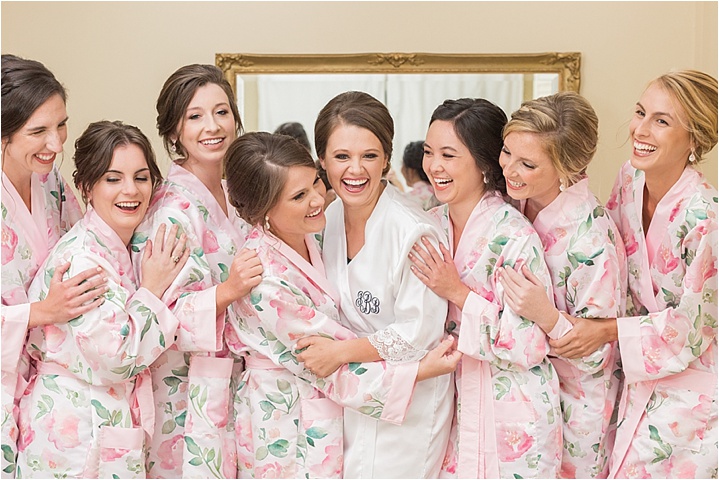 bride and bridesmaids in matching robes furman wedding