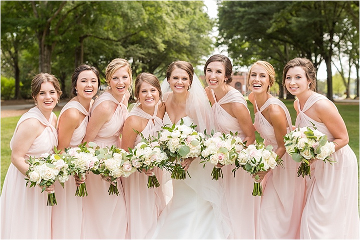 light pink bridesmaids in summer furman wedding