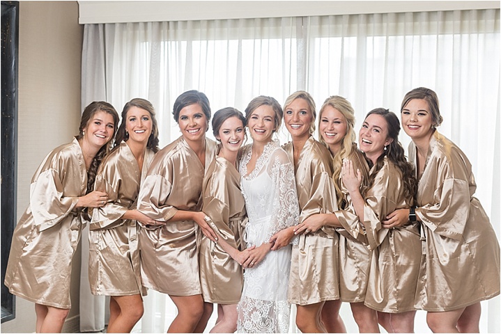 Gold and white bridesmaids in robes