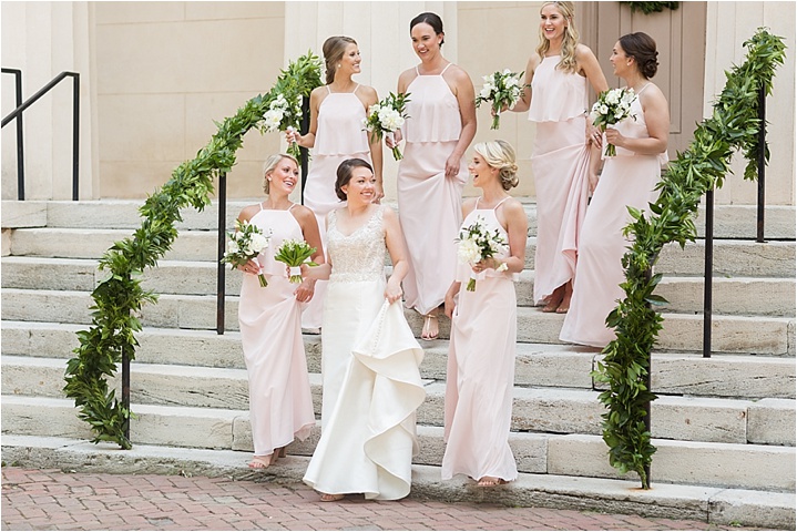 bridesmaids at pink and neutral summer wedding in georgia