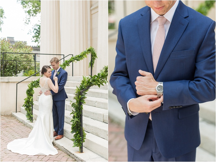 groom with keepsake watch before ceremony with ryan and alyssa photography