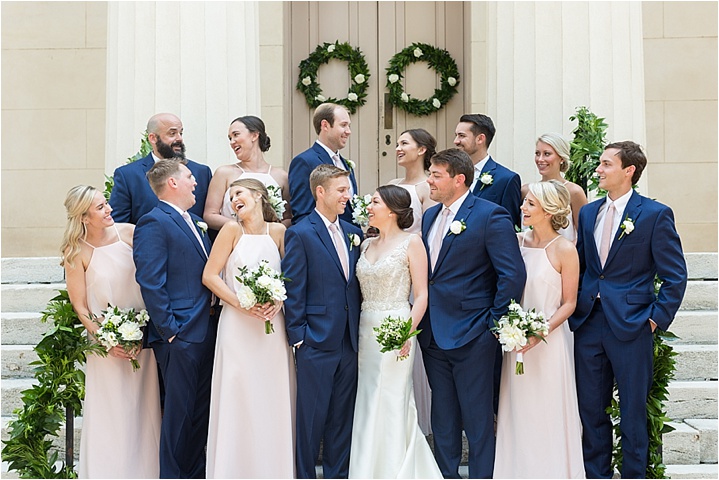 old medical college pink and navy bridal party