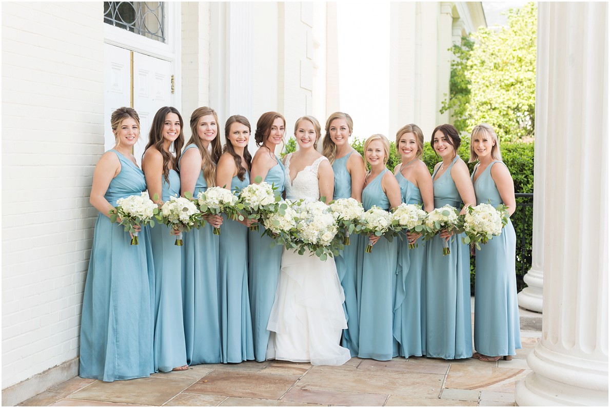 dusty blue bridesmaid dresses garden wedding ryan and alyssa photography