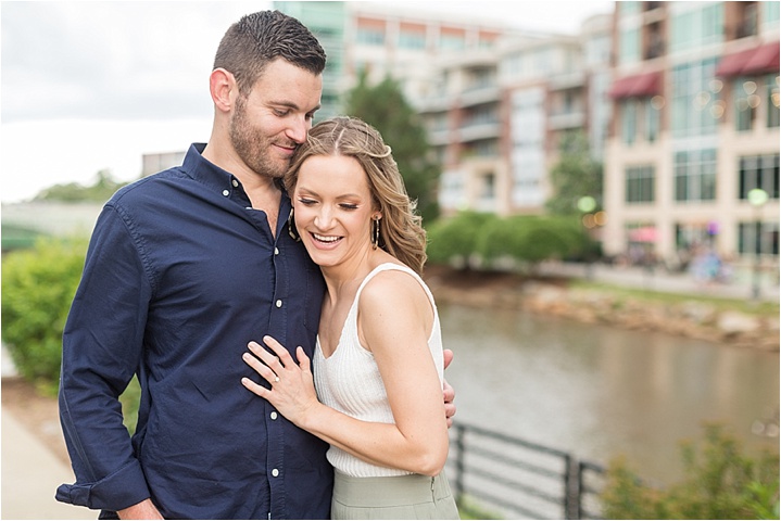 bright airy engagement session couple downtown greenville