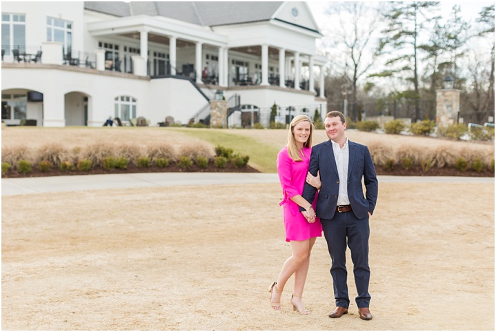 spring engagement photos on a golf course