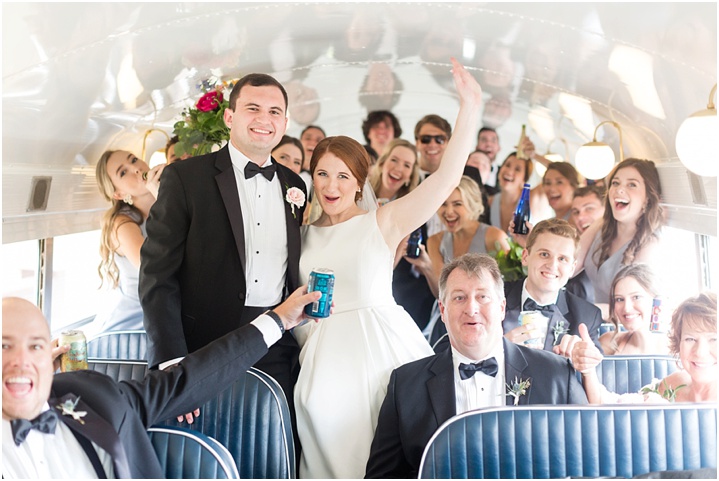 bridal party on a vintage getaway bus greenville sc