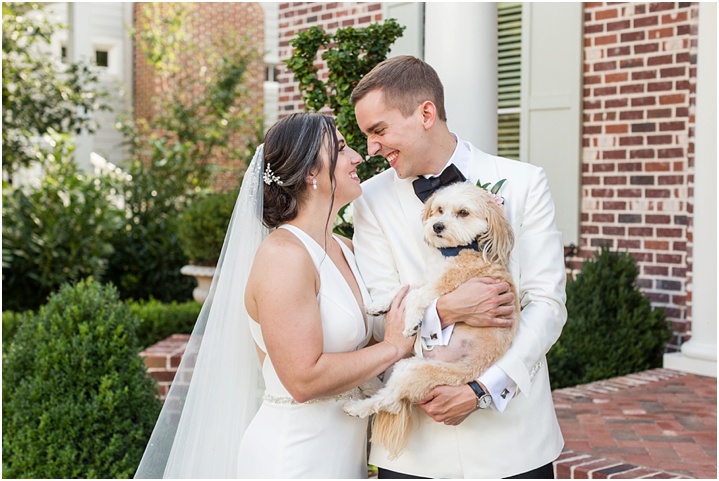 bride and groom portraits with dog greenville sc