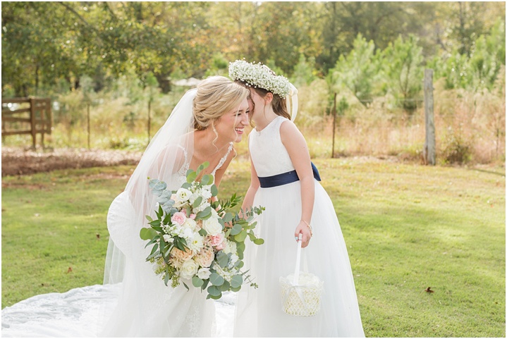 sweet moment with bride and flower girl