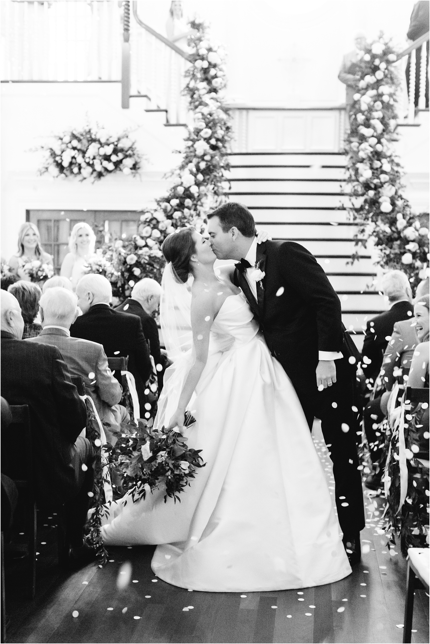 joyful bride and groom exit