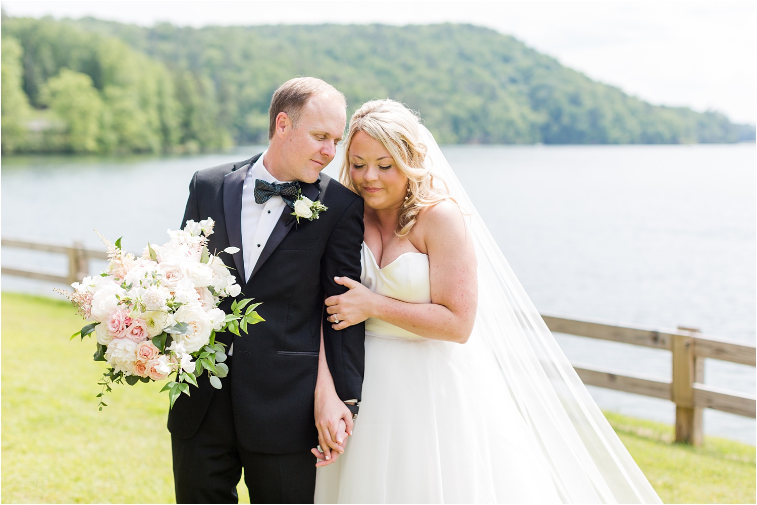 lake wedding bride and groom