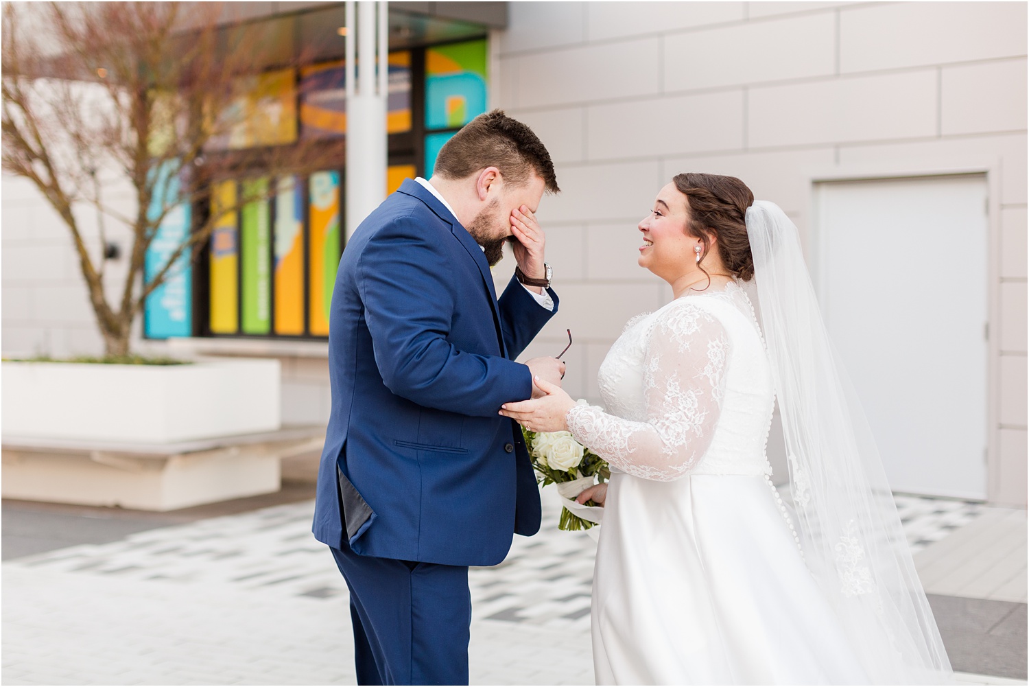 downtown greenville wedding first look