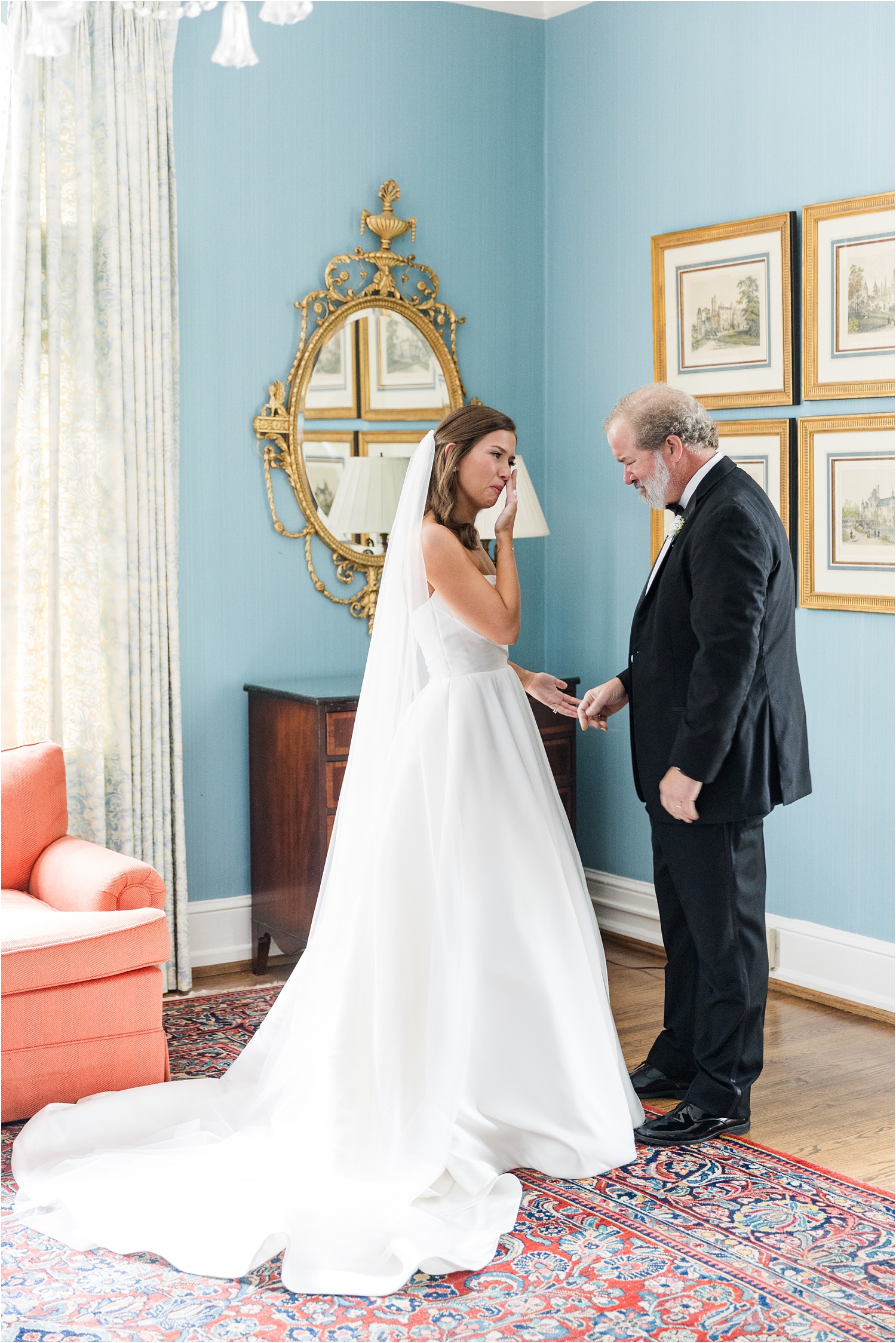 bride first look with dad