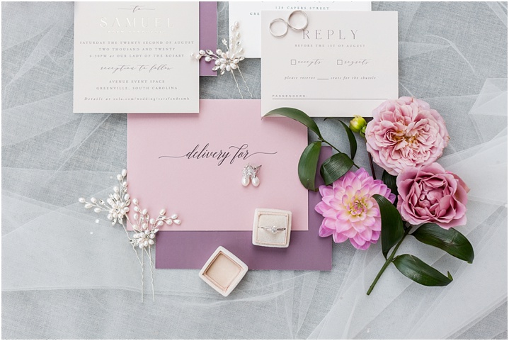pink and purple invitation suite greenville sc wedding